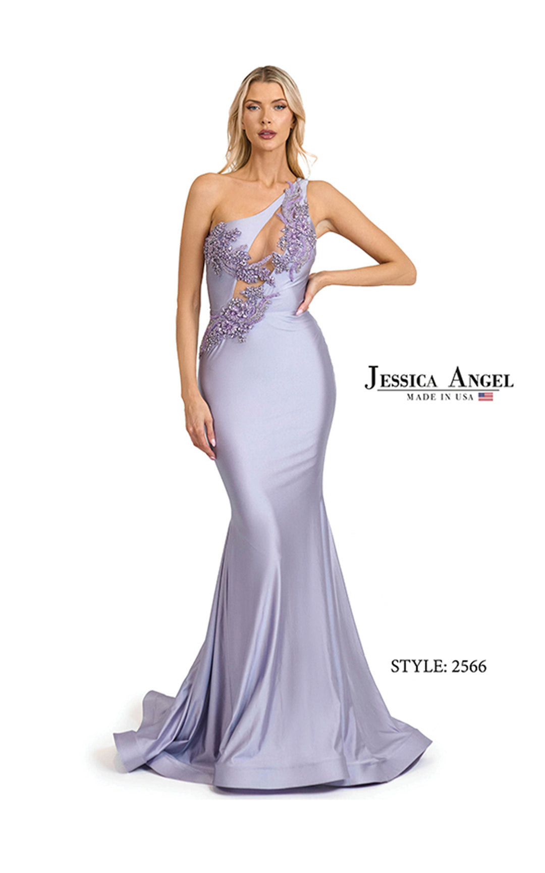 Jessica Angel 2566 one shoulder applique mermaid gown front view