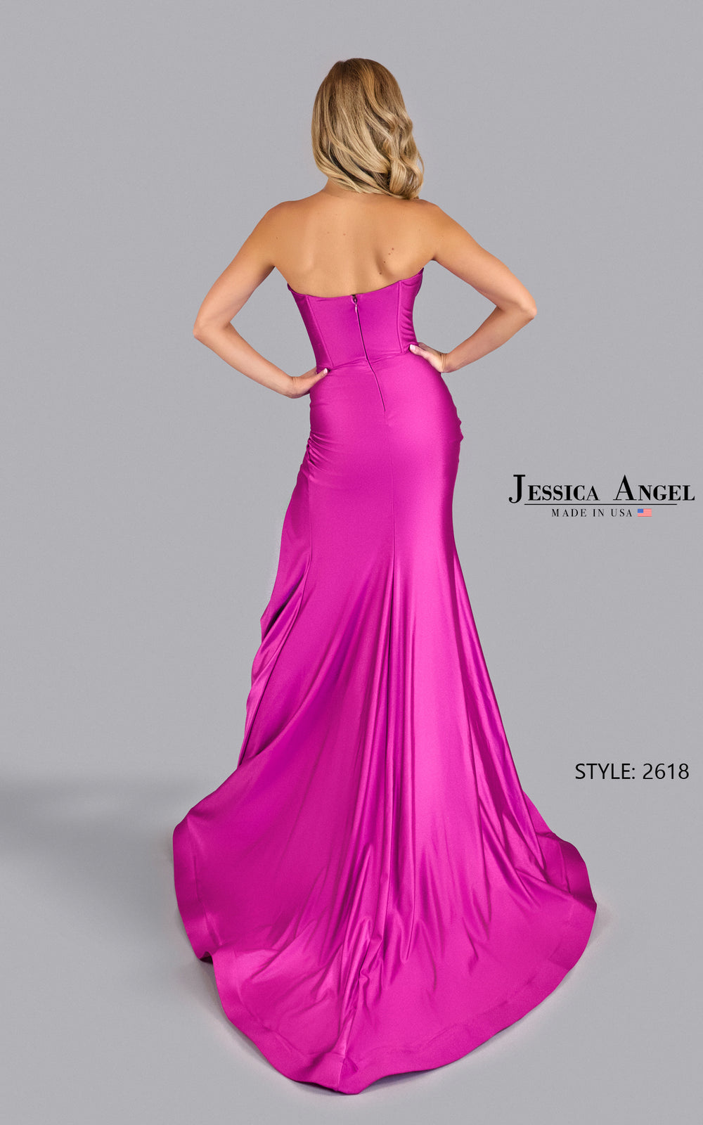 Jessica Angel 2618 strapless gown with train back view