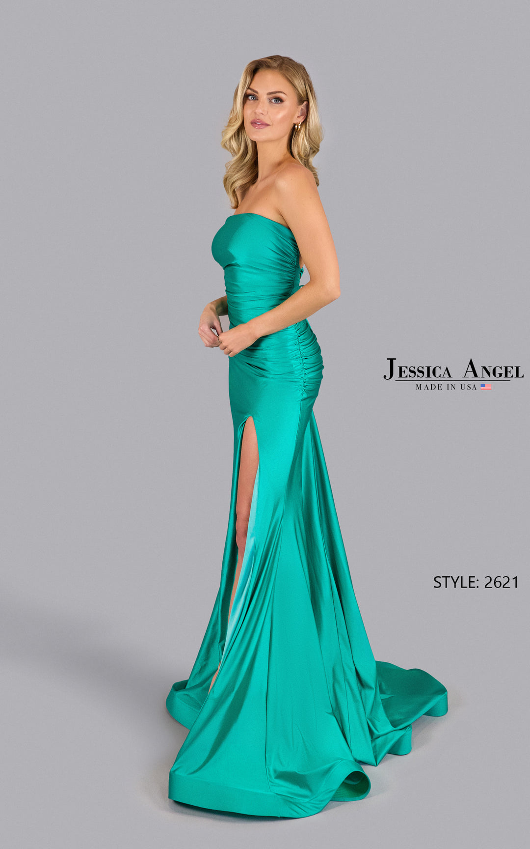Jessica Angel 2621 jersey gown with slit side view