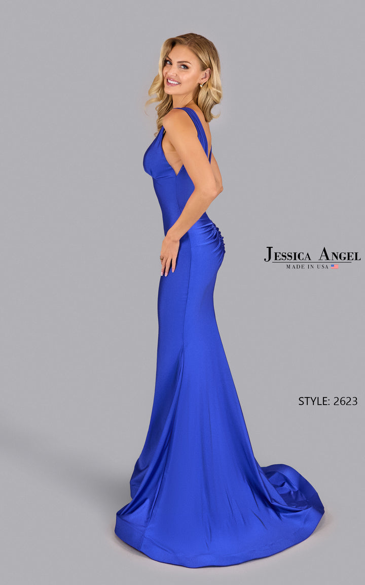 Jessica Angel 2623 mermaid gown with train side view 3