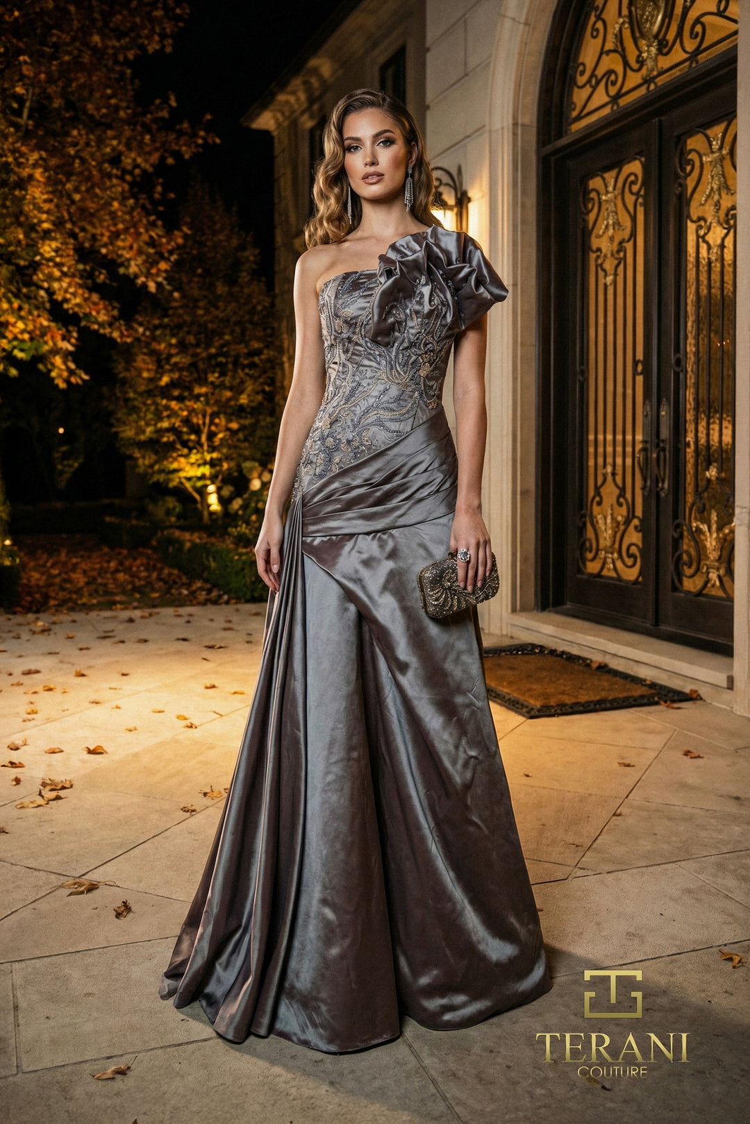 Terani 262E7530 One-Shoulder Sleeveless A-Line Dress