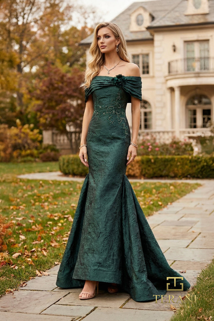 Terani 262E7069 Off-Shoulder Short Sleeve Mermaid Dress