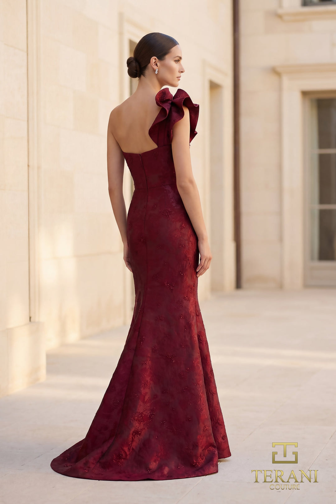 Terani 262E7136 One-Shoulder Sleeveless Mermaid Dress