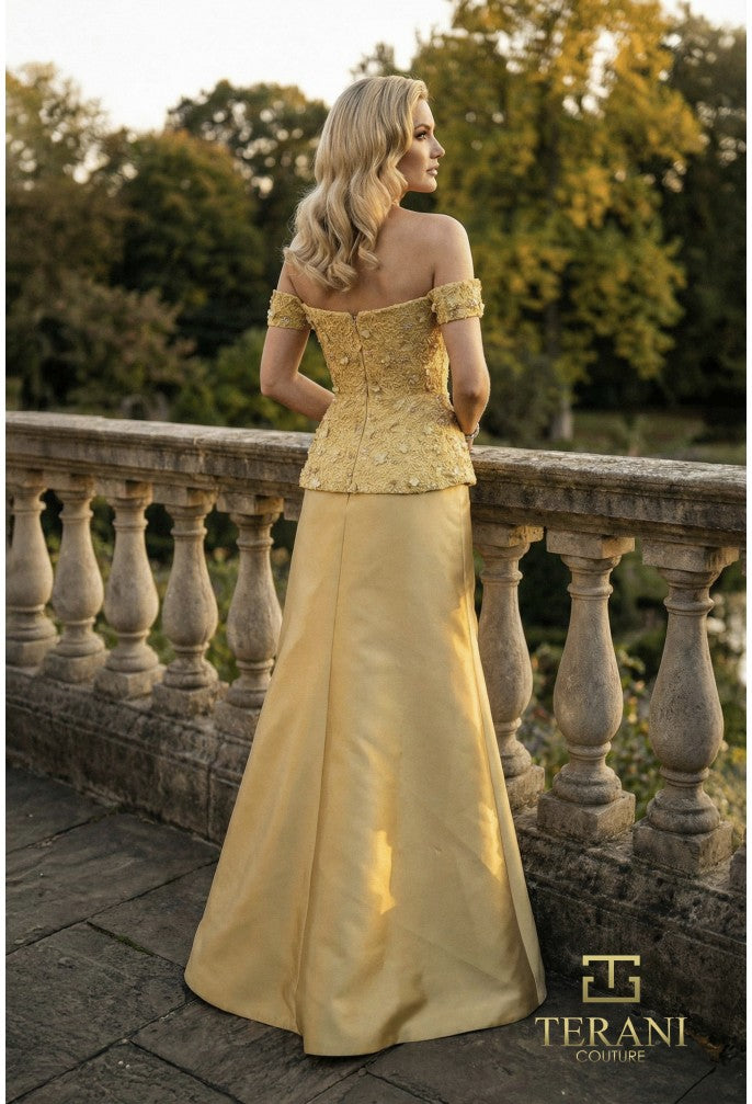 Terani 262M7270 Off-The-Shoulder Cap Sleeve Structured Dress