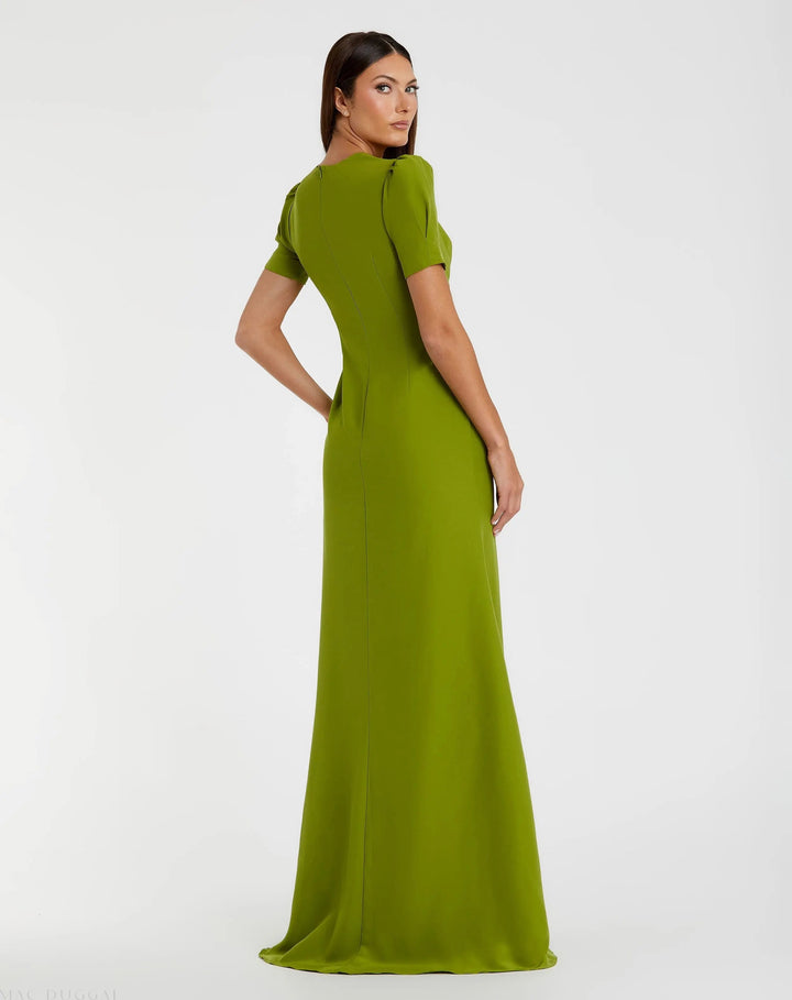 Mac Duggal 2630 Plunge Neck Puff Sleeve Cut Out Gown