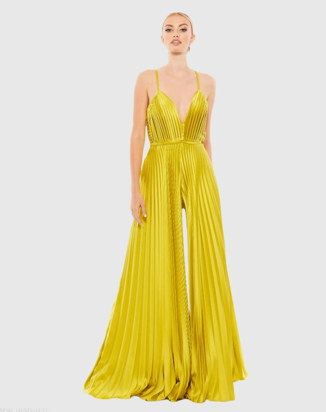 Mac Duggal 26319 Pleated Plunge Neck Wide Leg Jumpsuit