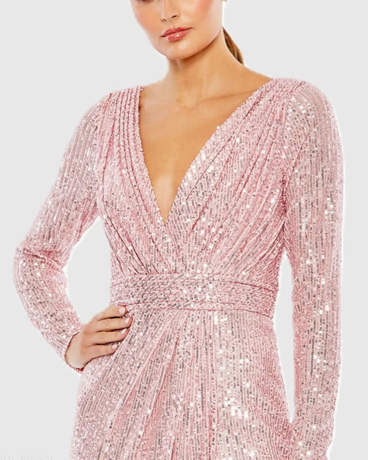 Mac Duggal 26490 Sequined Long Sleeve Gown