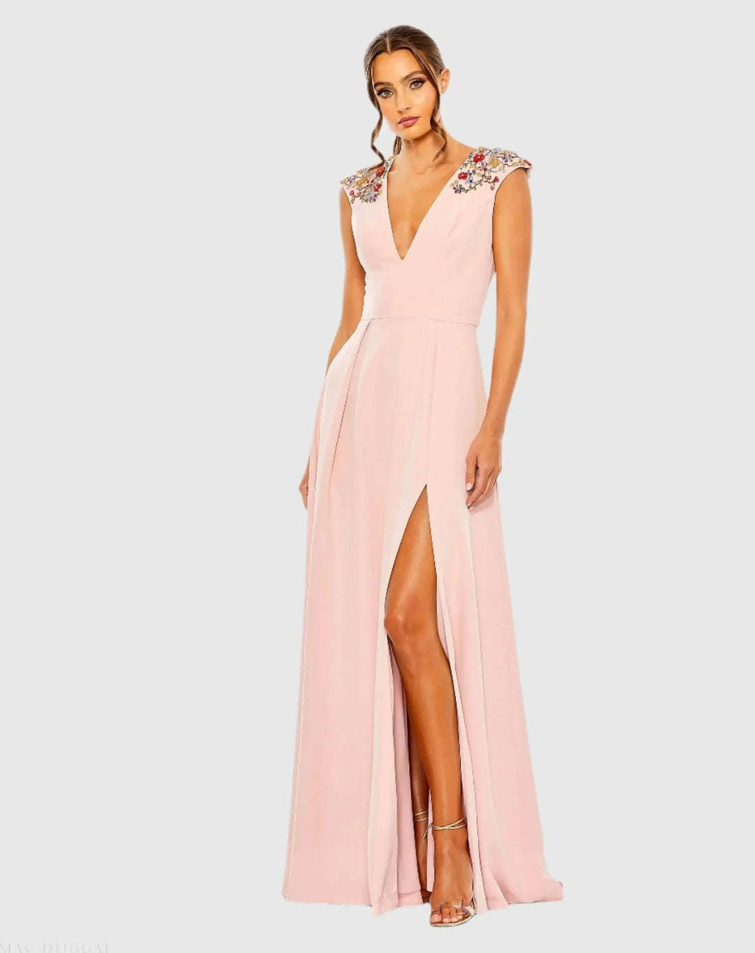 Mac Duggal 26540 Beaded Cap Sleeve V Neck A Line Gown