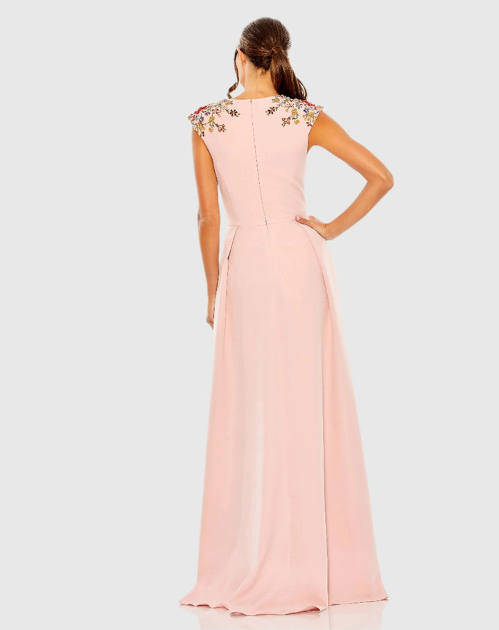 Mac Duggal 26540 Beaded Cap Sleeve V Neck A Line Gown