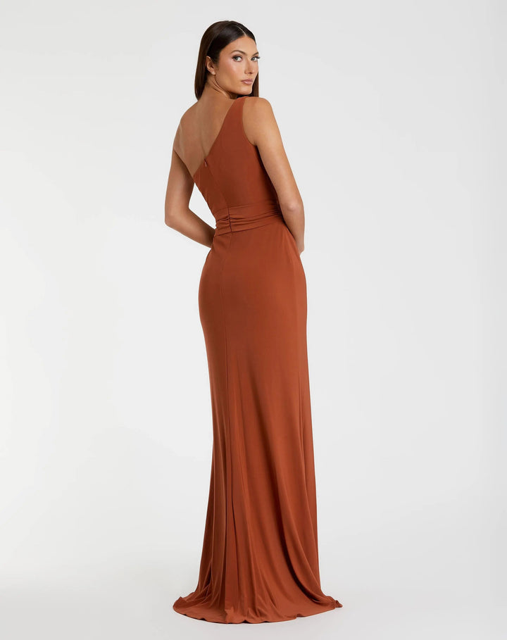 Mac Duggal 26581 Jersey One Shoulder Belted Trumpet Gown