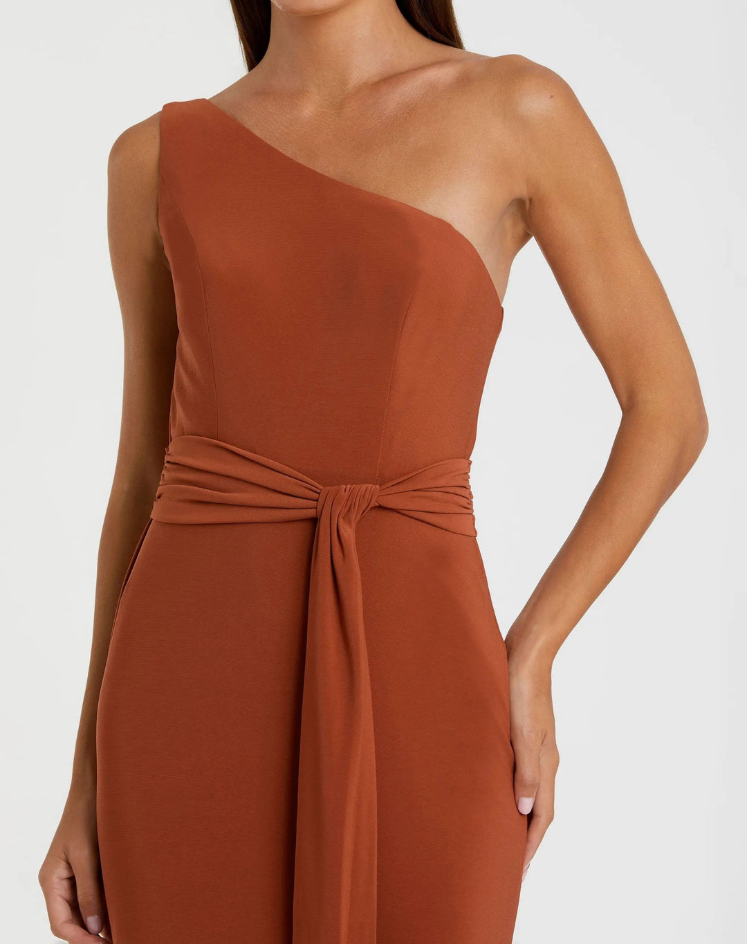 Mac Duggal 26581 Jersey One Shoulder Belted Trumpet Gown