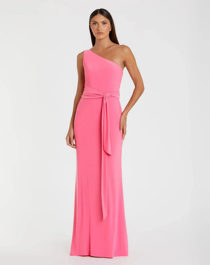 Mac Duggal 26581 Jersey One Shoulder Belted Trumpet Gown