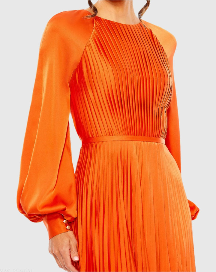 Mac Duggal 26590 High Neck Pleated Long Sleeve