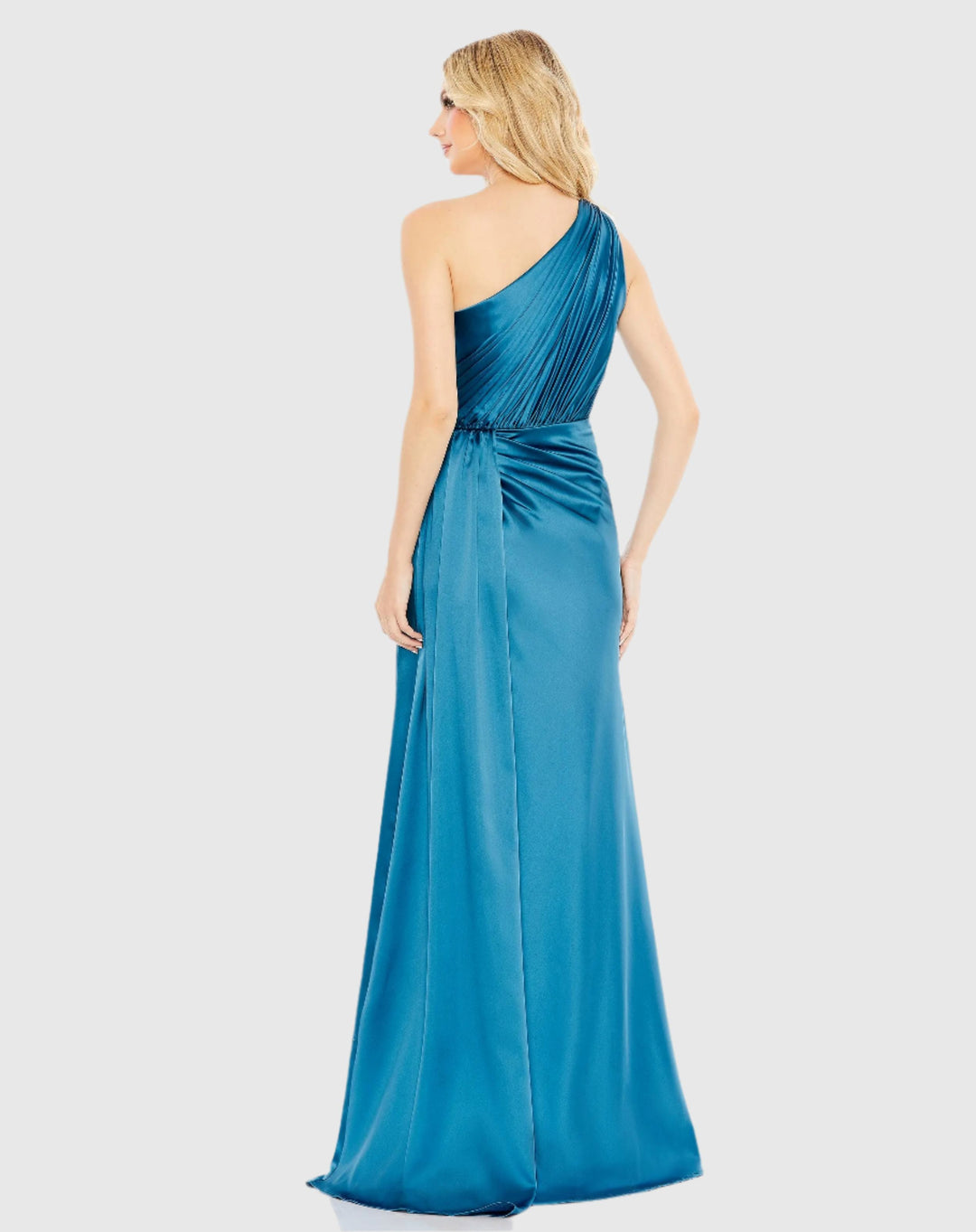 Mac Duggal 26654 Gathered One Shoulder Satin Faux Wrap Gown