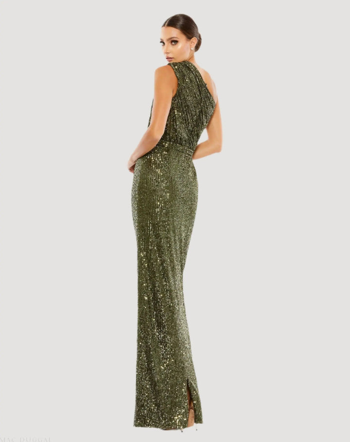 Mac Duggal 26694 Sequined Ruched One Shoulder Gown