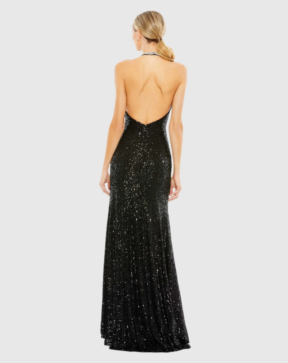 Mac Duggal 26943 Sequined High Neck Rhinestone Trim Column Gown
