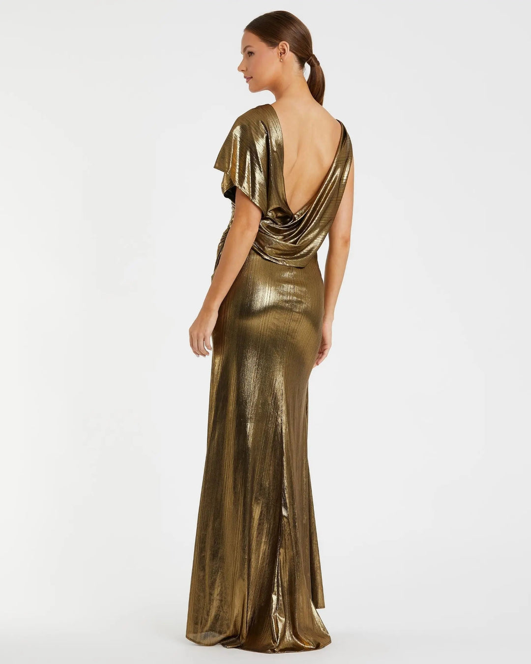 Mac Duggal 26986 Asymmetrical Draped Metallic Trumpet Gown