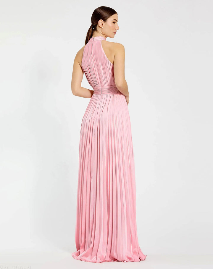 Mac Duggal 26992 Sleeveless Halter Neck Pleated Satin Gown