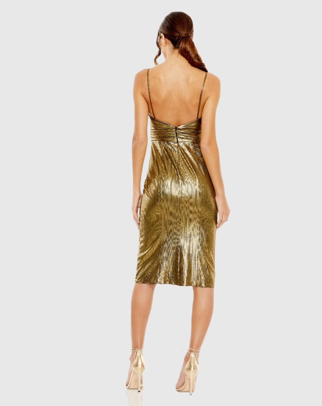 Mac Duggal 27057 Metallic V Neck Midi Dress