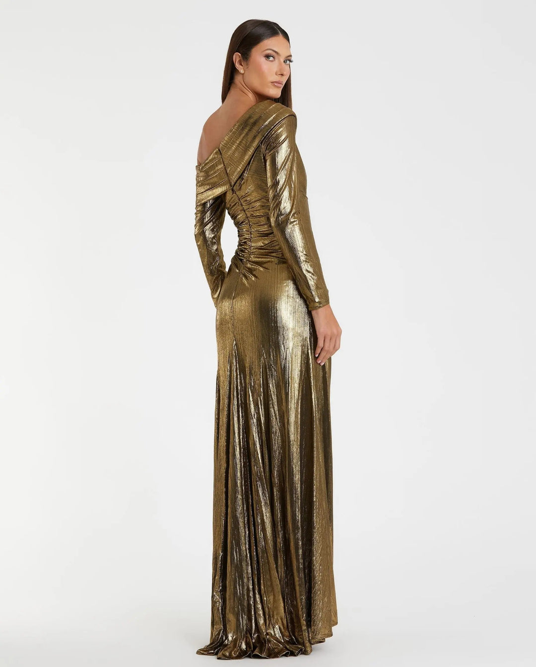 Mac Duggal 27175 Long Sleeve Off the Shoulder Metallic Gown