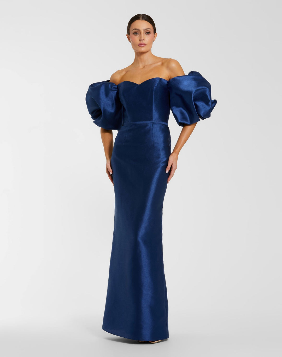 Mac Duggal 27276 Off The Shoulder Puff Sleeve Satin Evening Gown