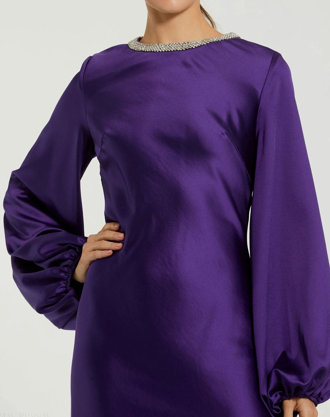Mac Duggal 27350 High Neck Long Sleeve Crystal Detail Dress
