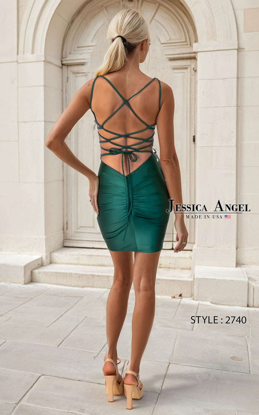Jessica Angel 2740S V-neck rosette short cocktail dress back view