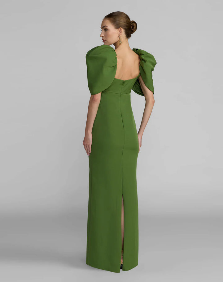 Mac Duggal 27534 Fitted Crepe Square Neck Gown with Puff Sleeves