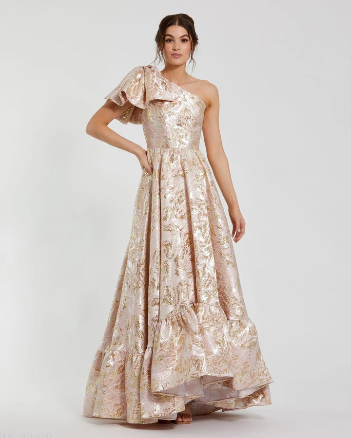 Mac Duggal 27546 Brocade One Shoulder Floral Gown With Bow