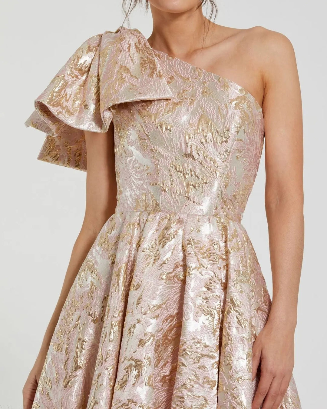 Mac Duggal 27546 Brocade One Shoulder Floral Gown With Bow