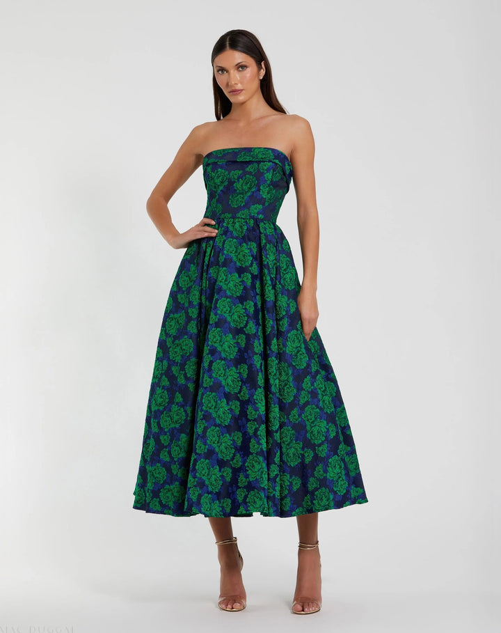 Mac Duggal 27594 Brocade Strapless A Line Midi Dress