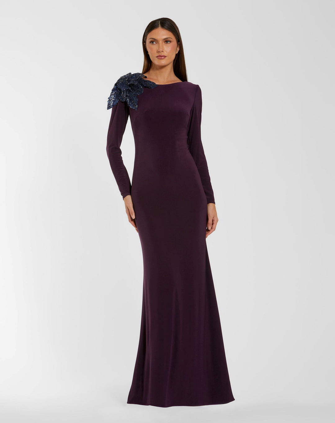 Mac Duggal 27705 Long Sleeve Jersey Gown With 3D Flower