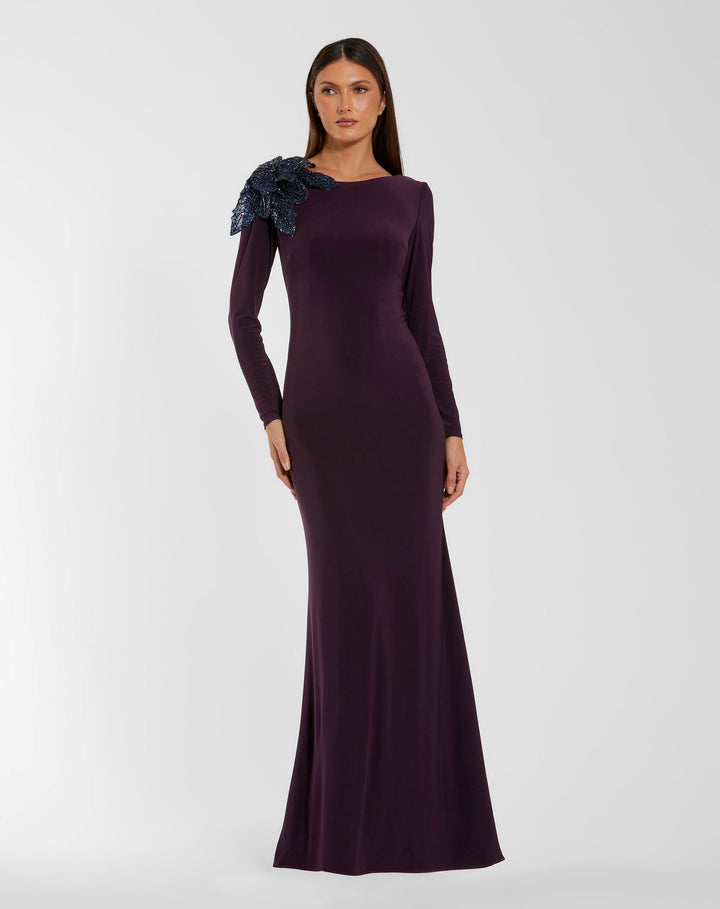 Mac Duggal 27705 Long Sleeve Jersey Gown With 3D Flower