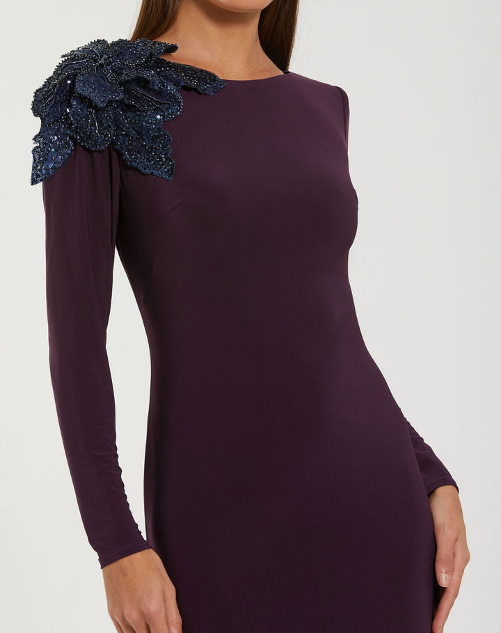 Mac Duggal 27705 Long Sleeve Jersey Gown With 3D Flower