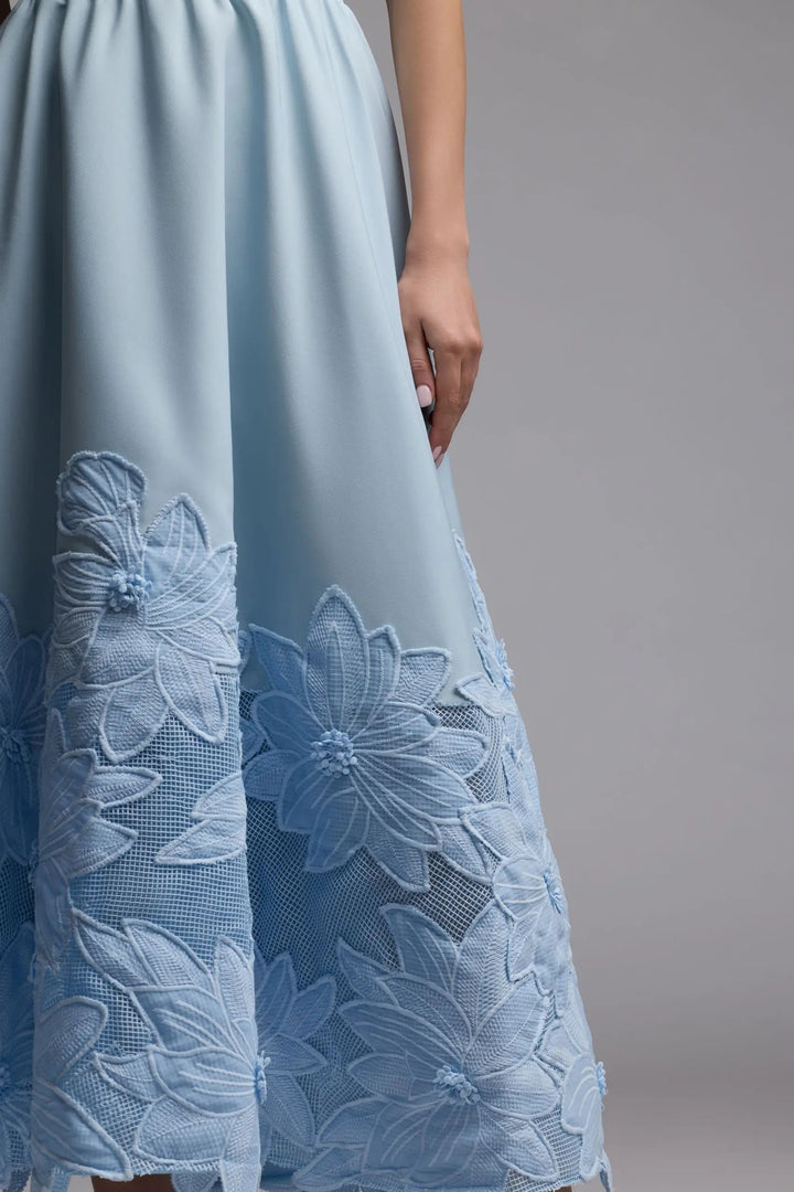 Blue Strapless Floral Appliqué Midi Dress - FOSTANI.com