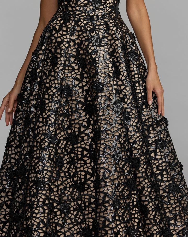 Mac Duggal 27809 Sequin Floral Lace Strapless Ball Gown