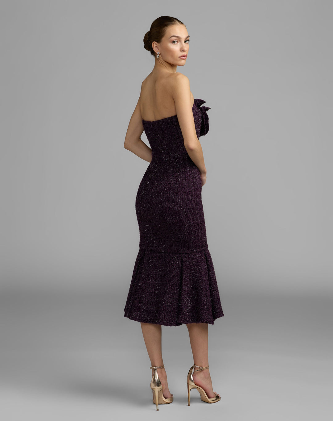 Mac Duggal 27869 Boucle Strapless Midi Dress With 3D Flower