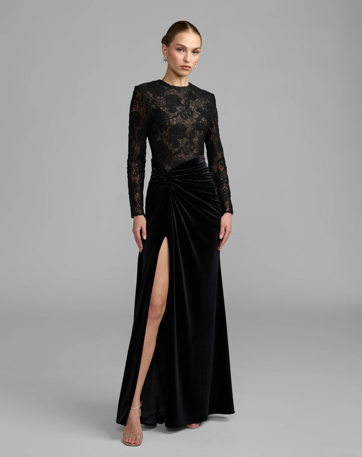 Mac Duggal 27875 Embroidered Lace Velvet Long Sleeve Gown