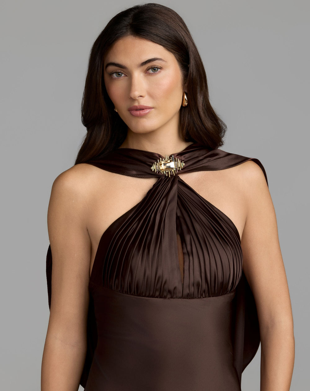 Mac Duggal 27878 Charmeuse Cowl Back Halter Gown