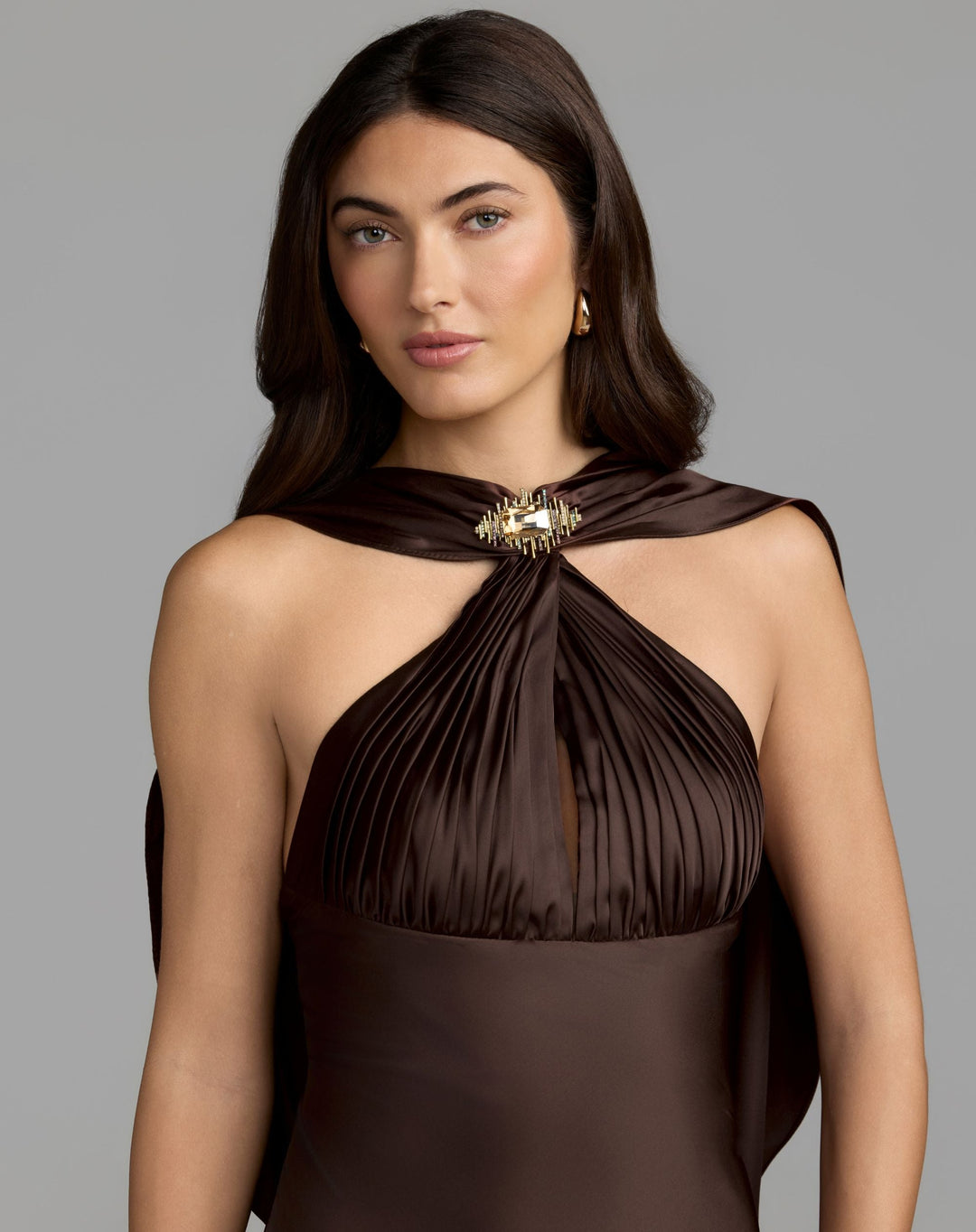 Mac Duggal 27878 Charmeuse Cowl Back Halter Gown