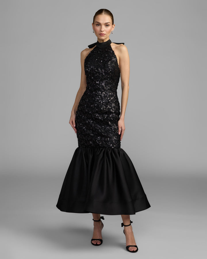 Mac Duggal 27893 Sequin Halter Bow Midi Dress