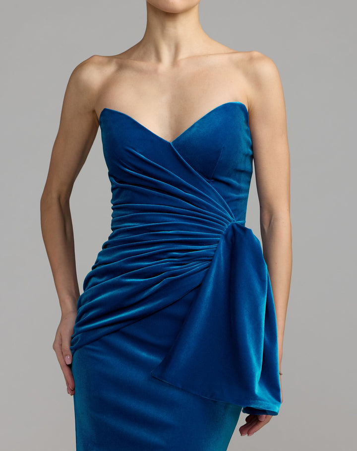 Mac Duggal 27894 Strapless Velvet Draped Column Gown
