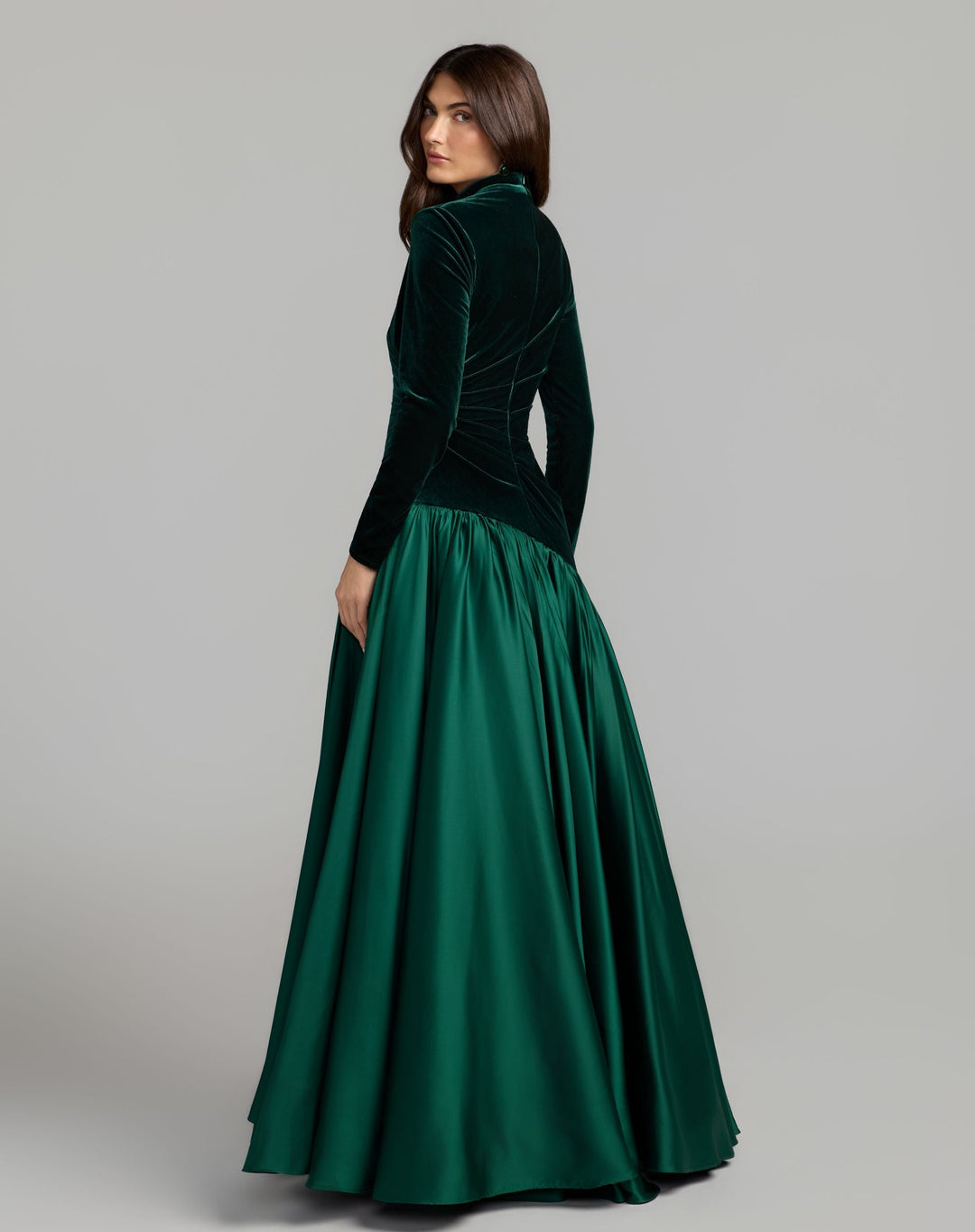 Mac Duggal 27897 Velvet Bodice Long Sleeve Charmeuse Gown