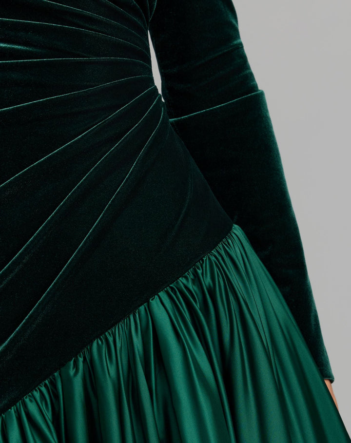 Mac Duggal 27897 Velvet Bodice Long Sleeve Charmeuse Gown