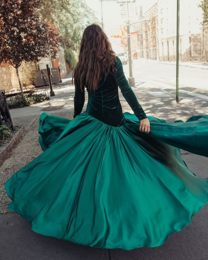Mac Duggal 27897 Velvet Bodice Long Sleeve Charmeuse Gown