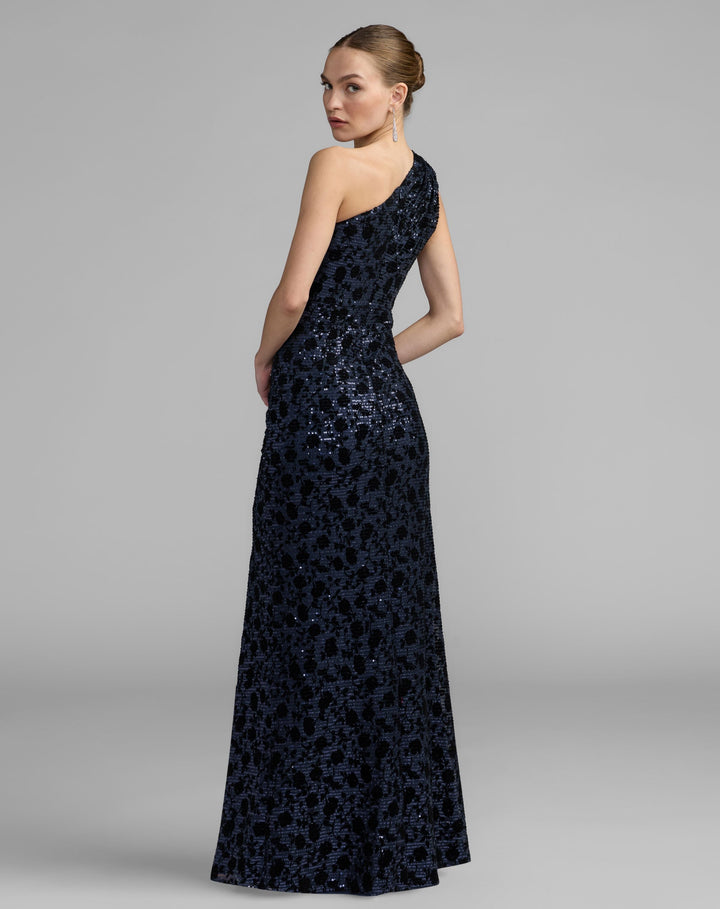 Mac Duggal 27900 Floral One Shoulder Sequin Gown With Slit