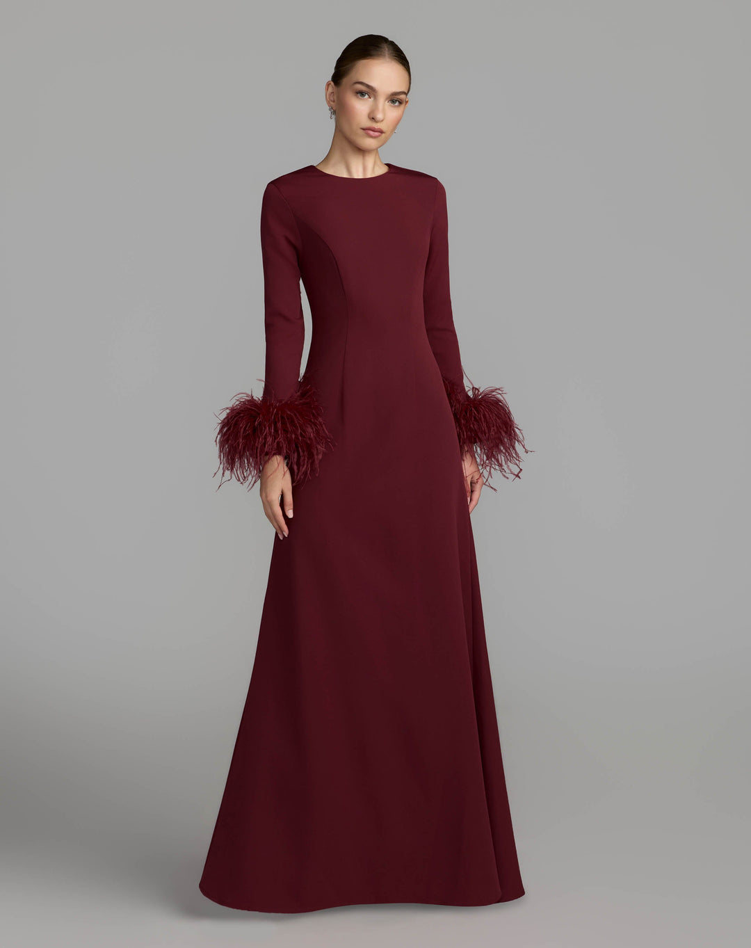 Mac Duggal 27928 Feather Cuff Long Sleeve A-Line Gown