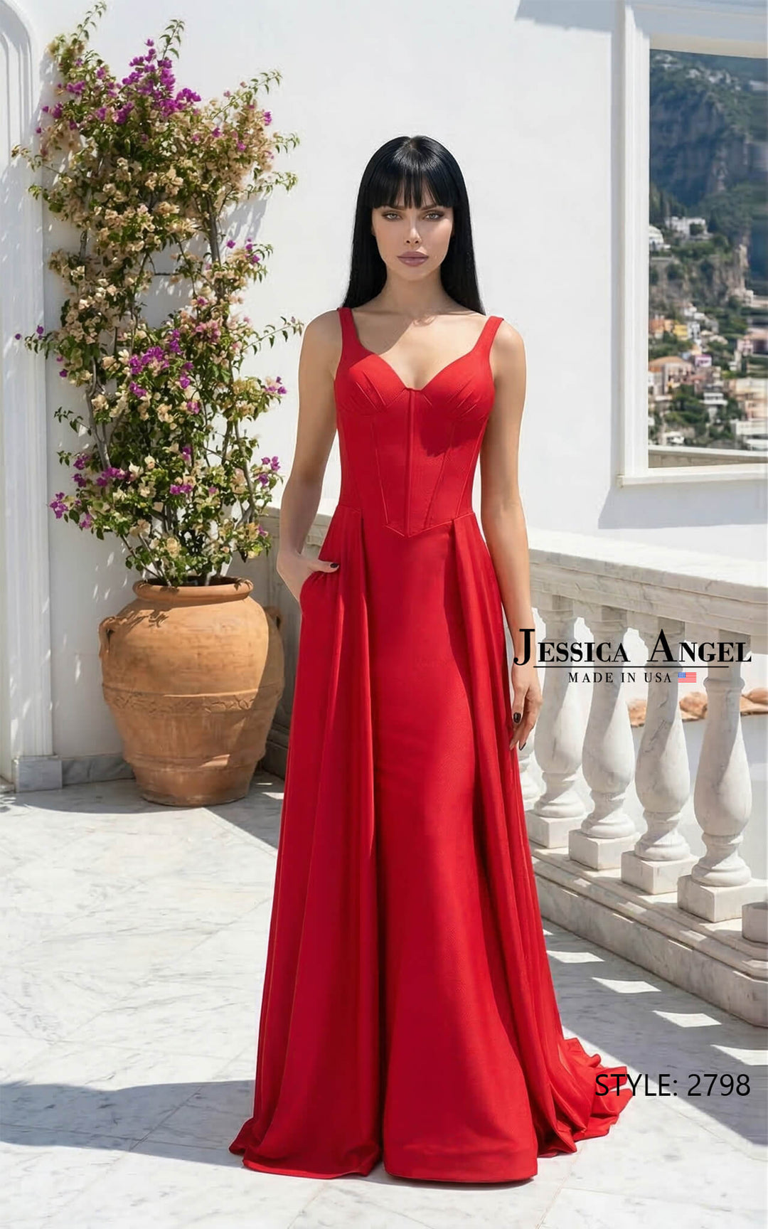 Jessica Angel 2798 sweetheart corset A-line gown with pockets front view