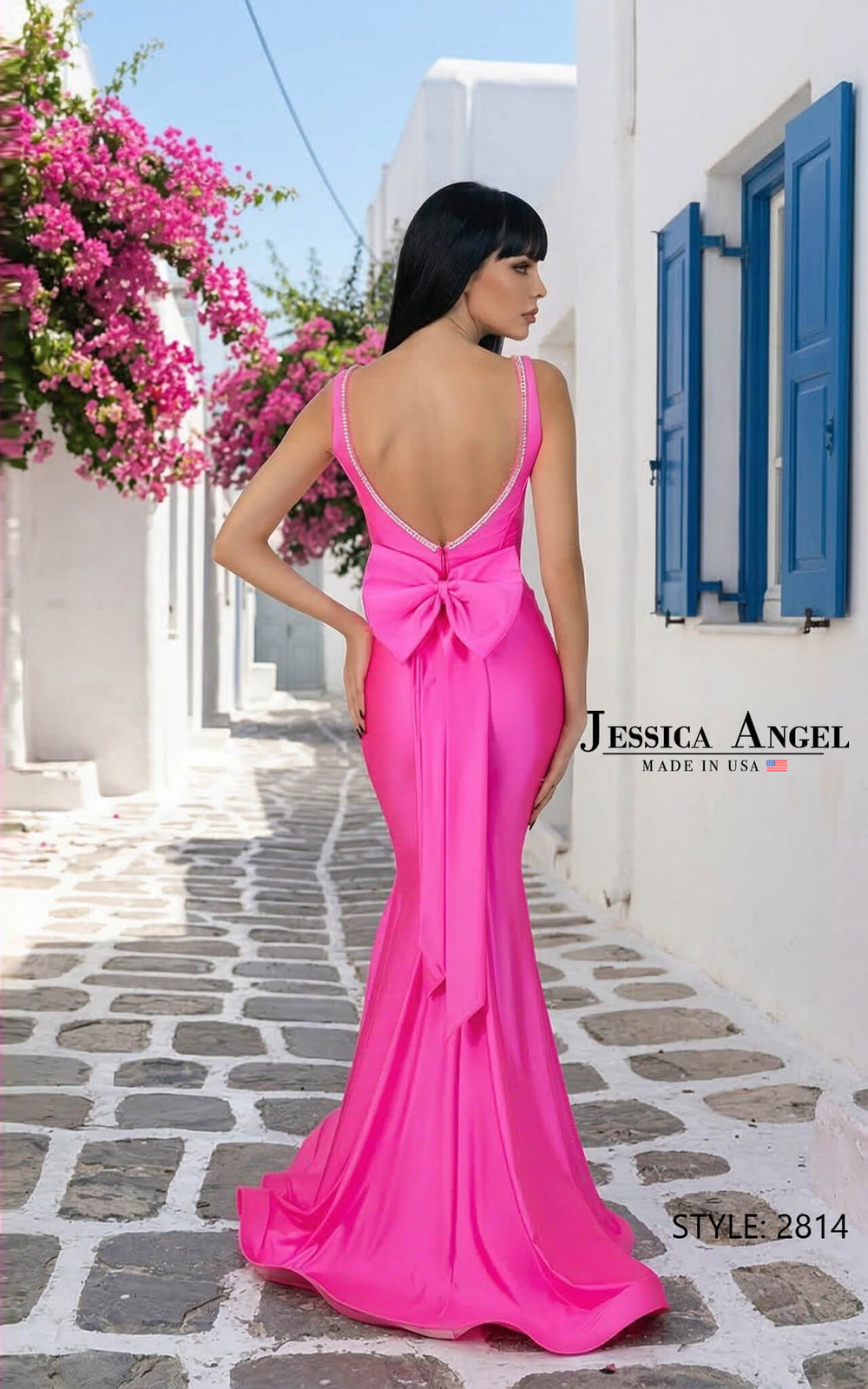 Jessica Angel 2814 crystal square neck corset bow back mermaid gown back view