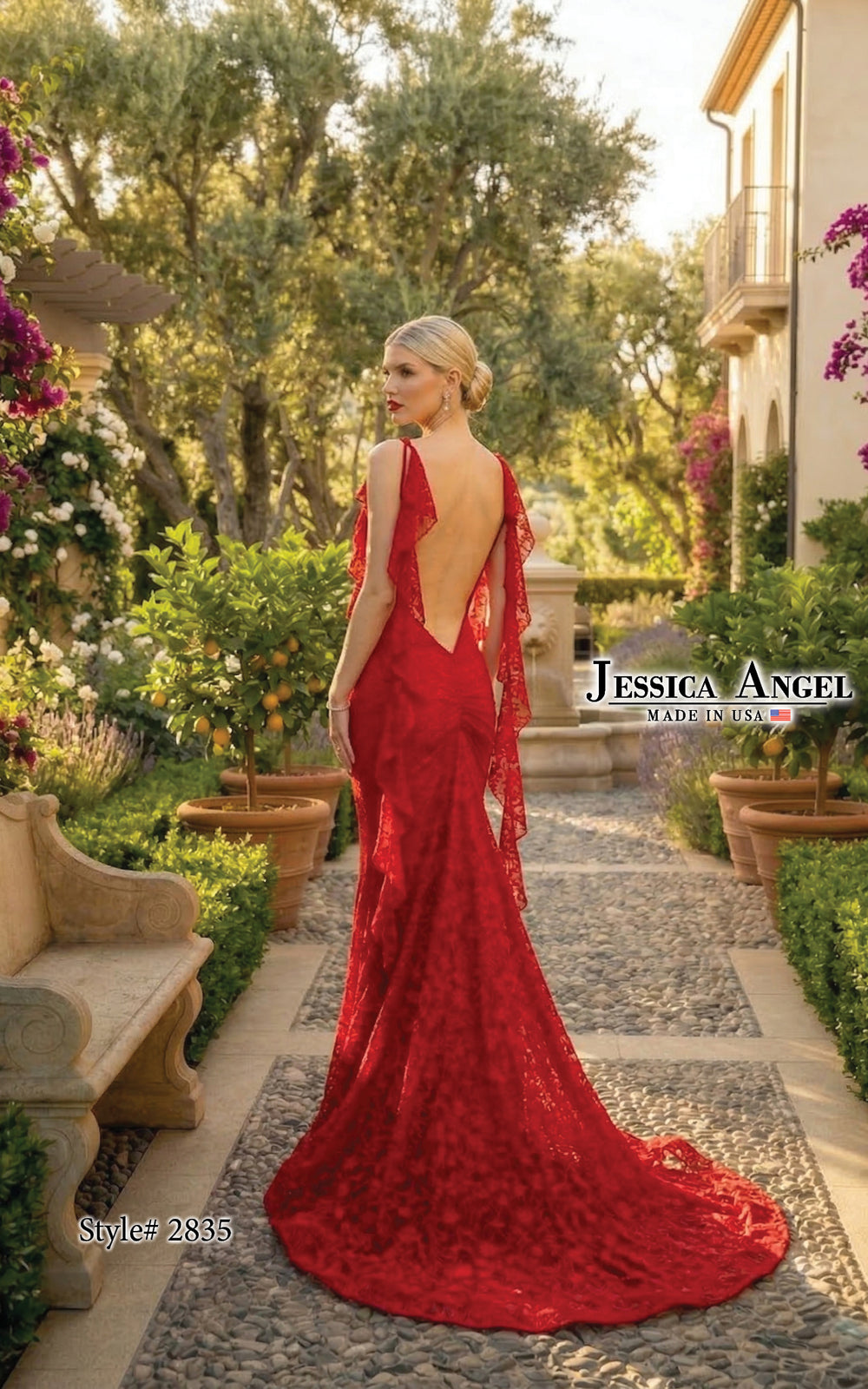 Jessica Angel 2835 lace flutter strap mermaid gown back view